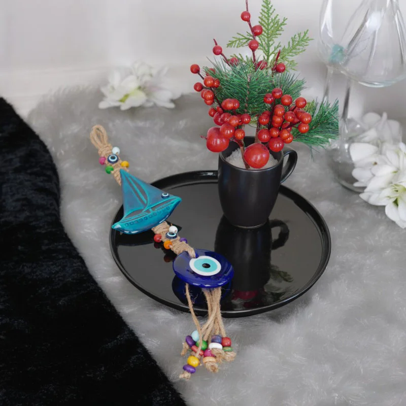 Yelkenli Gemi Desenli Nazar Boncuğu Seramik Duvar Süsü 40 cm Yelkenli Gemi Desenli Nazar Boncuğu Seramik Duvar Süsü 40 cm