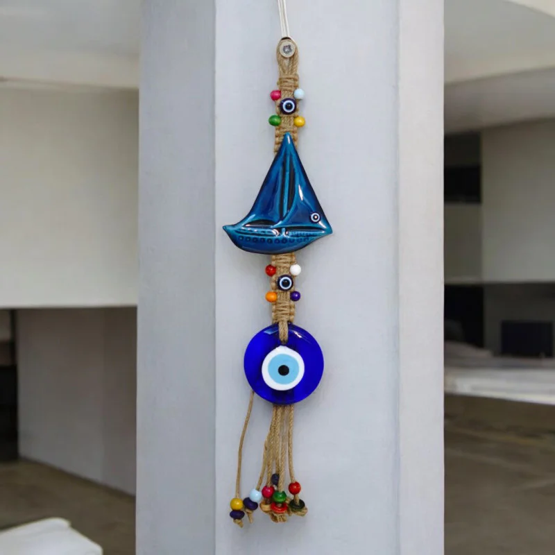 Yelkenli Gemi Desenli Nazar Boncuğu Seramik Duvar Süsü 40 cm Yelkenli Gemi Desenli Nazar Boncuğu Seramik Duvar Süsü 40 cm