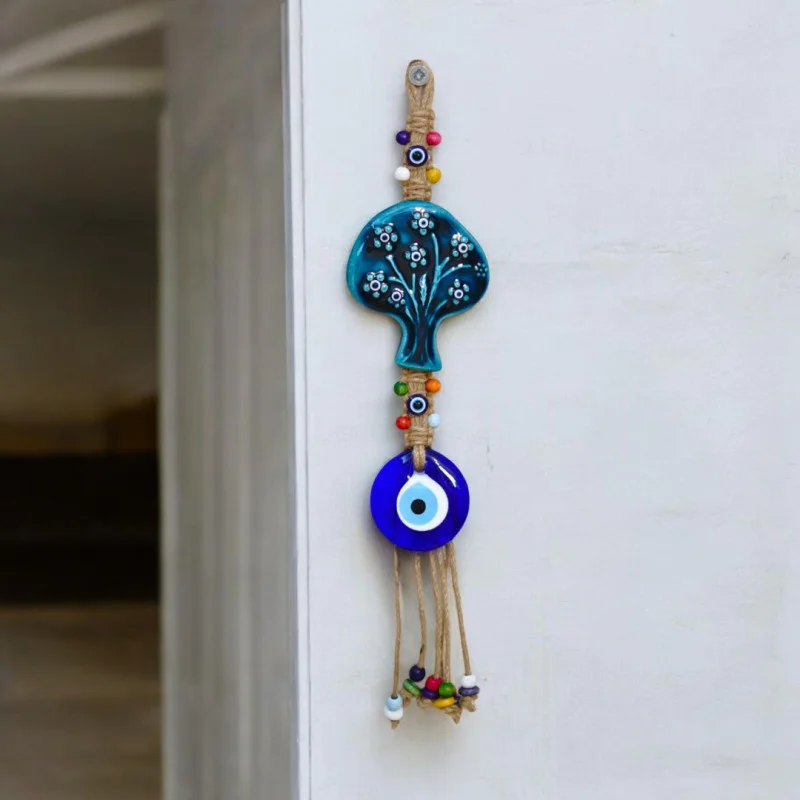 Seramik Ağaç Desenli Çiçekli Nazar Boncuğu 40 cm Seramik Ağaç Desenli Çiçekli Nazar Boncuğu 40 cm