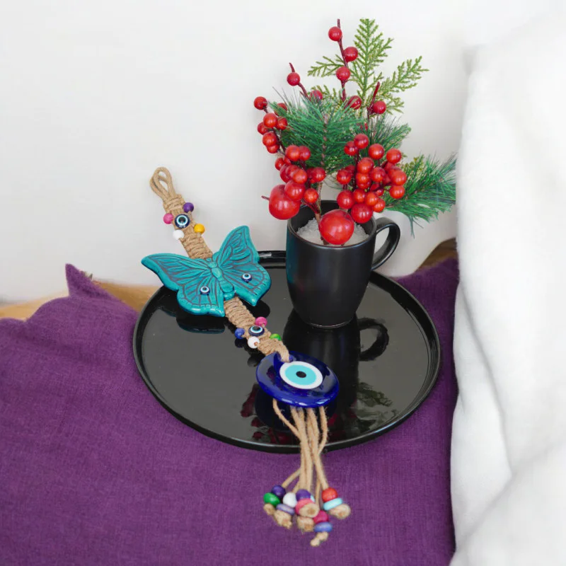 Nazar Boncuklu Seramik Kelebek Duvar Süsü El Işi 40 cm Nazar Boncuklu Seramik Kelebek Duvar Süsü El Işi 40 cm