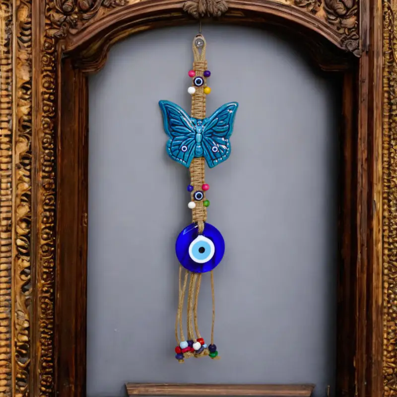 Nazar Boncuklu Seramik Kelebek Duvar Süsü El Işi 40 cm Nazar Boncuklu Seramik Kelebek Duvar Süsü El Işi 40 cm