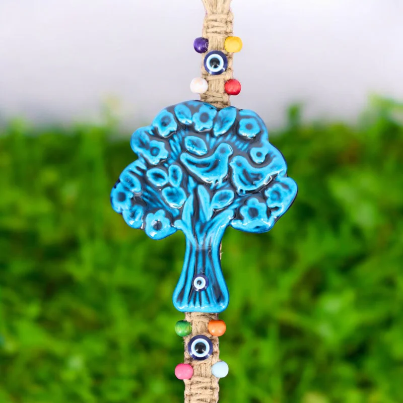 Makrome İpli Seramik Ağaç Nazar Boncuğu Duvar Süsü 40 cm Makrome İpli Seramik Ağaç Nazar Boncuğu Duvar Süsü 40 cm