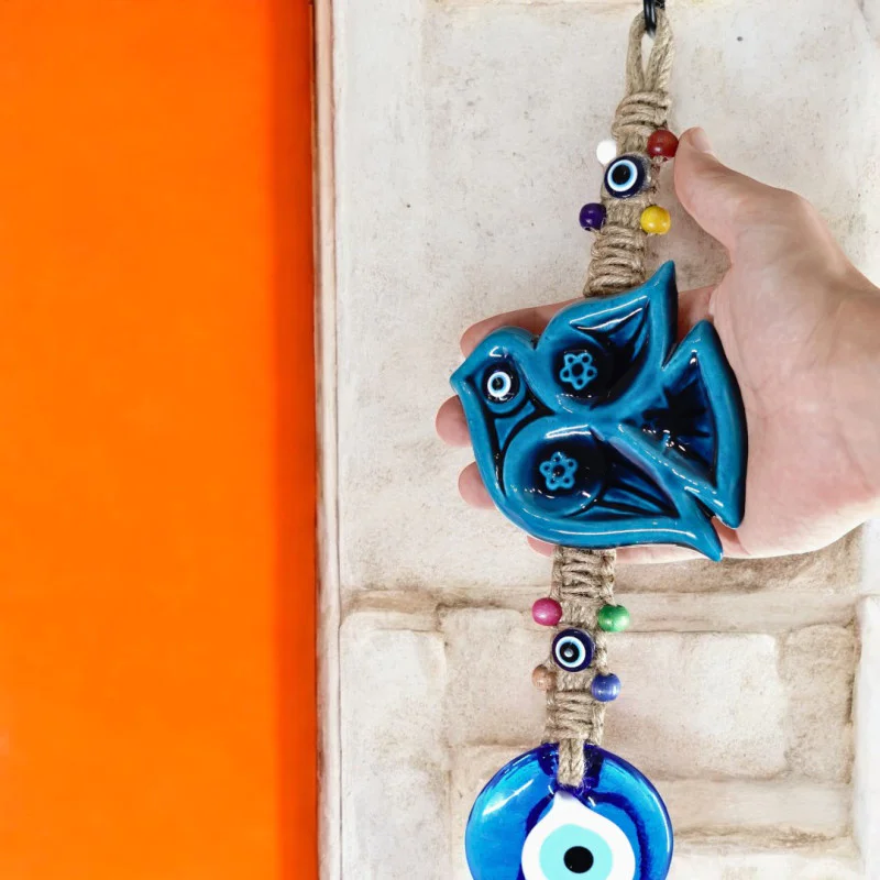 Kuş Desenli Nazar Boncuğu Seramik Duvar Süsü 40 cm Kuş Desenli Nazar Boncuğu Seramik Duvar Süsü 40 cm