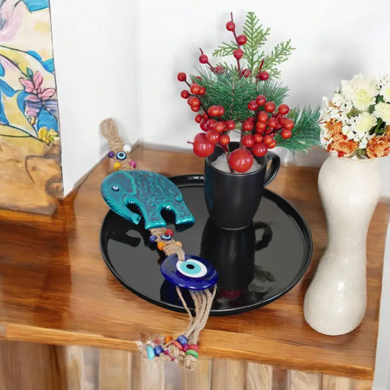 Fil Desenli Nazar Boncuğu Seramik Duvar Süsü 40 cm Fil Desenli Nazar Boncuğu Seramik Duvar Süsü 40 cm