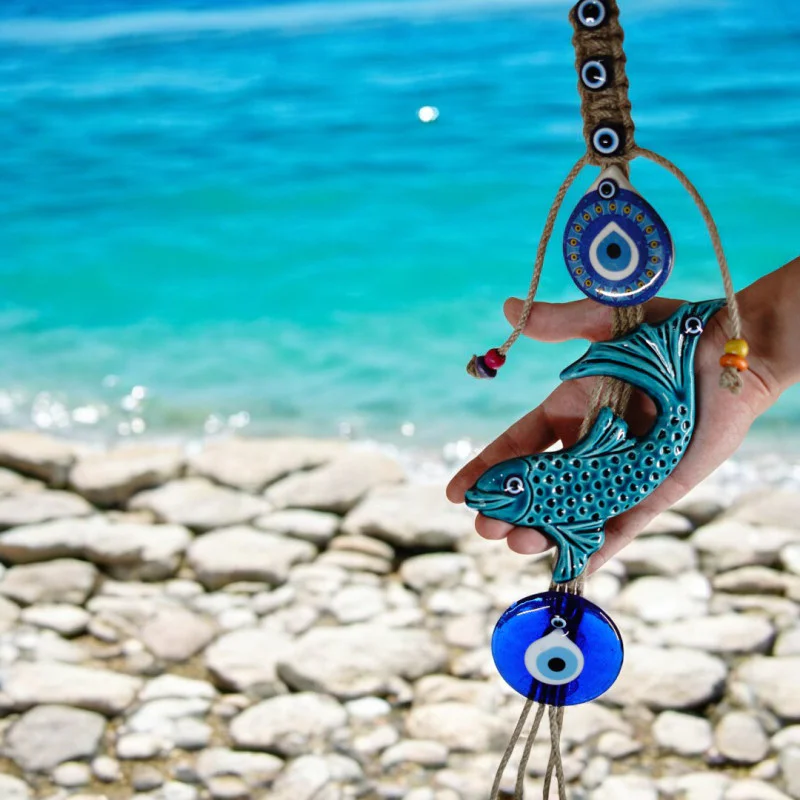 Balık Model Seramik Nazar Boncuklu Duvar Süsü 50 cm Balık Model Seramik Nazar Boncuklu Duvar Süsü 50 cm