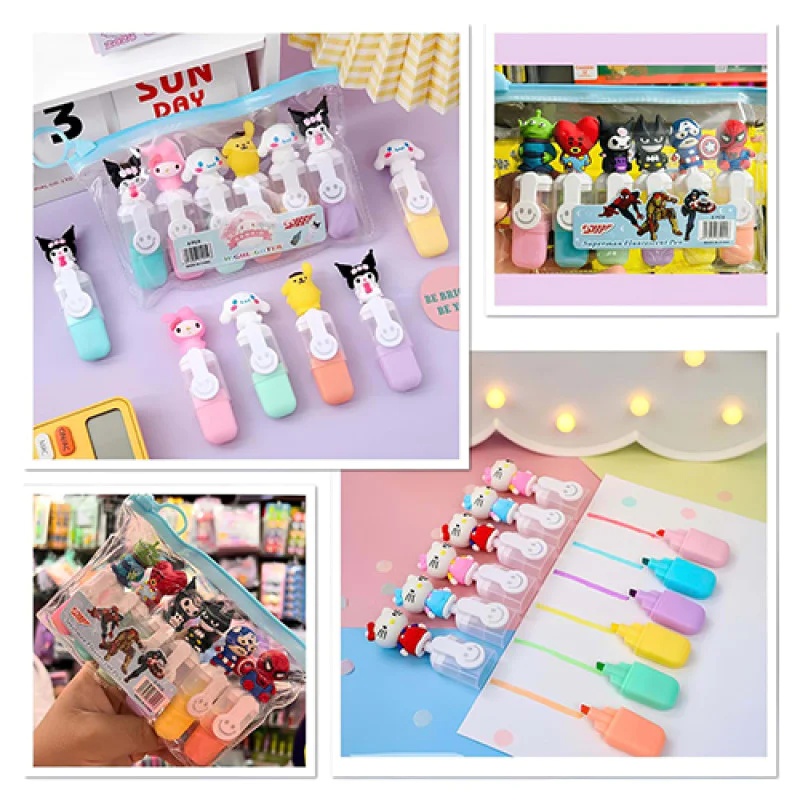 Kuromi,Hello Kitty,Ve Süper Kahramanlı Fosforlu 6 Lı Kalem Seti Alk3129