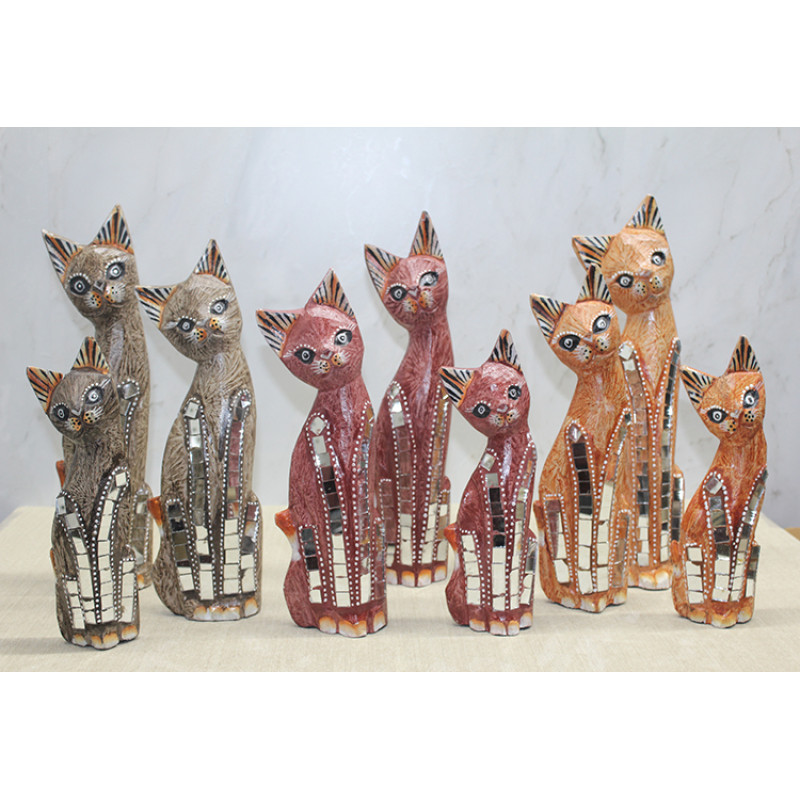 Ahşap 3'Lü Kedi Seti 30 Cm 3Sutama-5